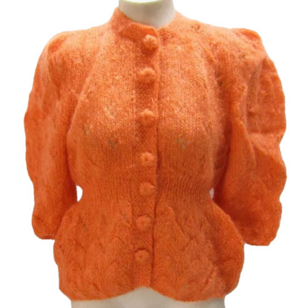 NEW MARIDRUNA Women's The Fiona Mohair Hand Knit Cardigan Sweater Size OS Orange